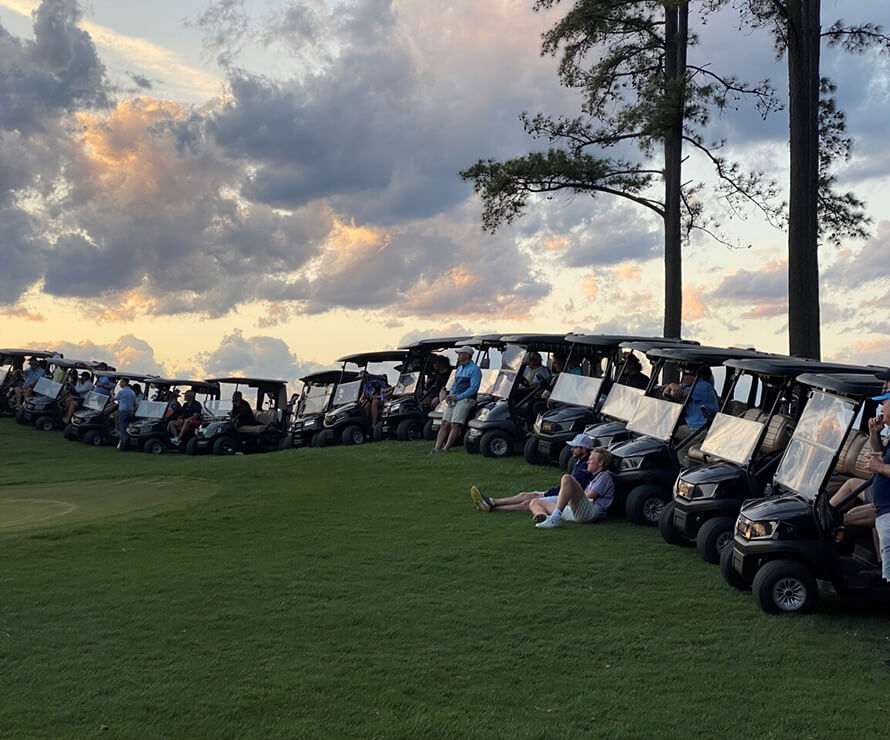 Golf carts lined up